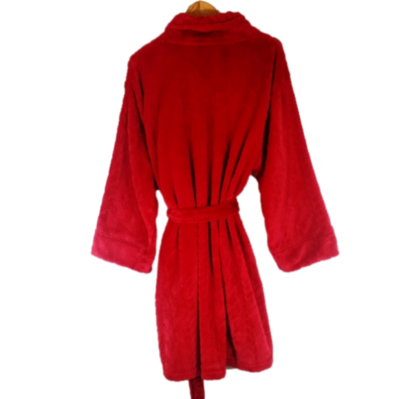 Tommy Hilfiger Plush Knee Length Robe Velour Red Size L/XL - Picture 2 of 4